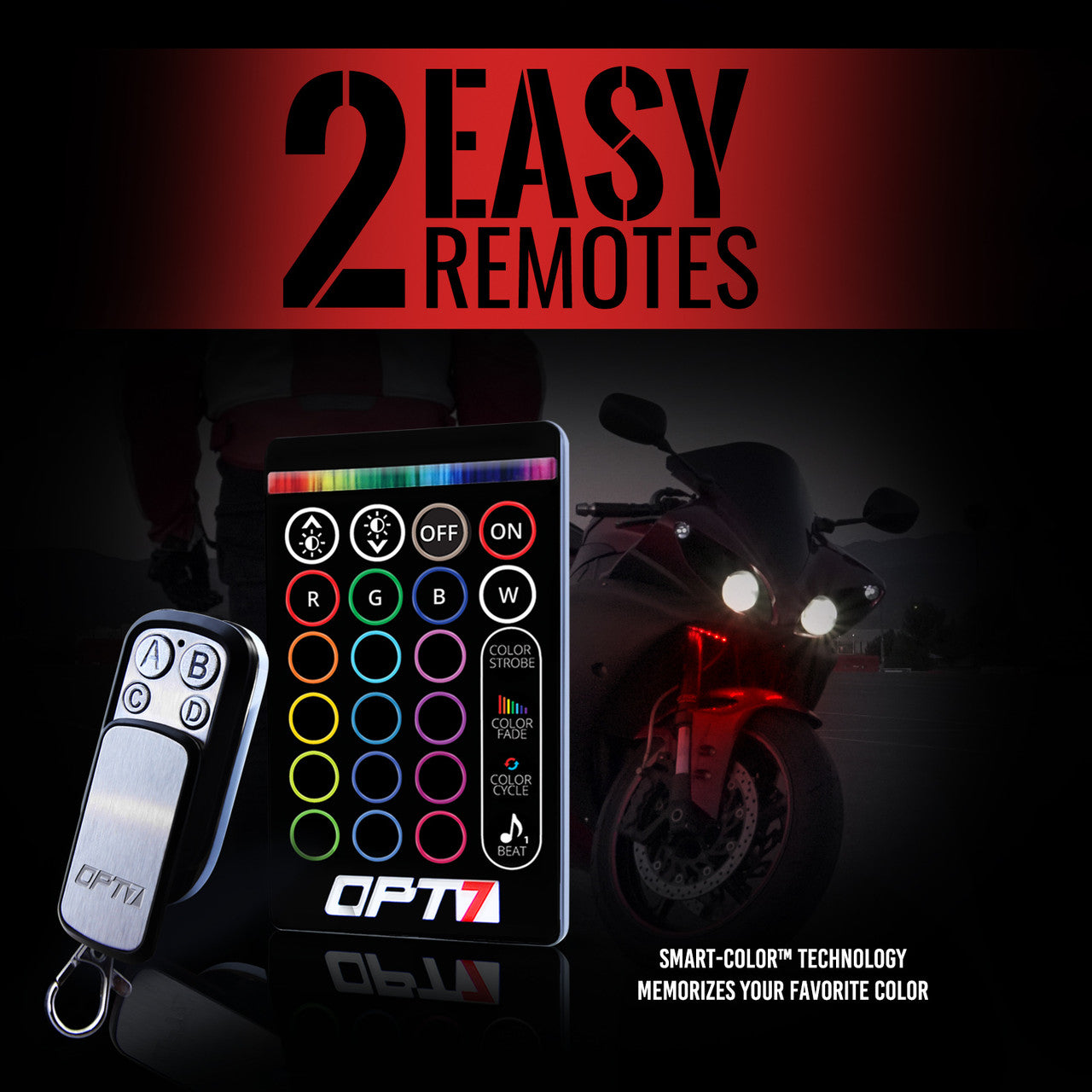 AURA Motorcycle Multi-Color LED Lighting Strip Kit for Cruisers Remote Control - Full Color Spectrum