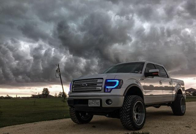 OPT7 09-14 F150 Black AURA RGB-W DRL LED Tube Headlights Projector -Bluetooth BUILT IN Full Color