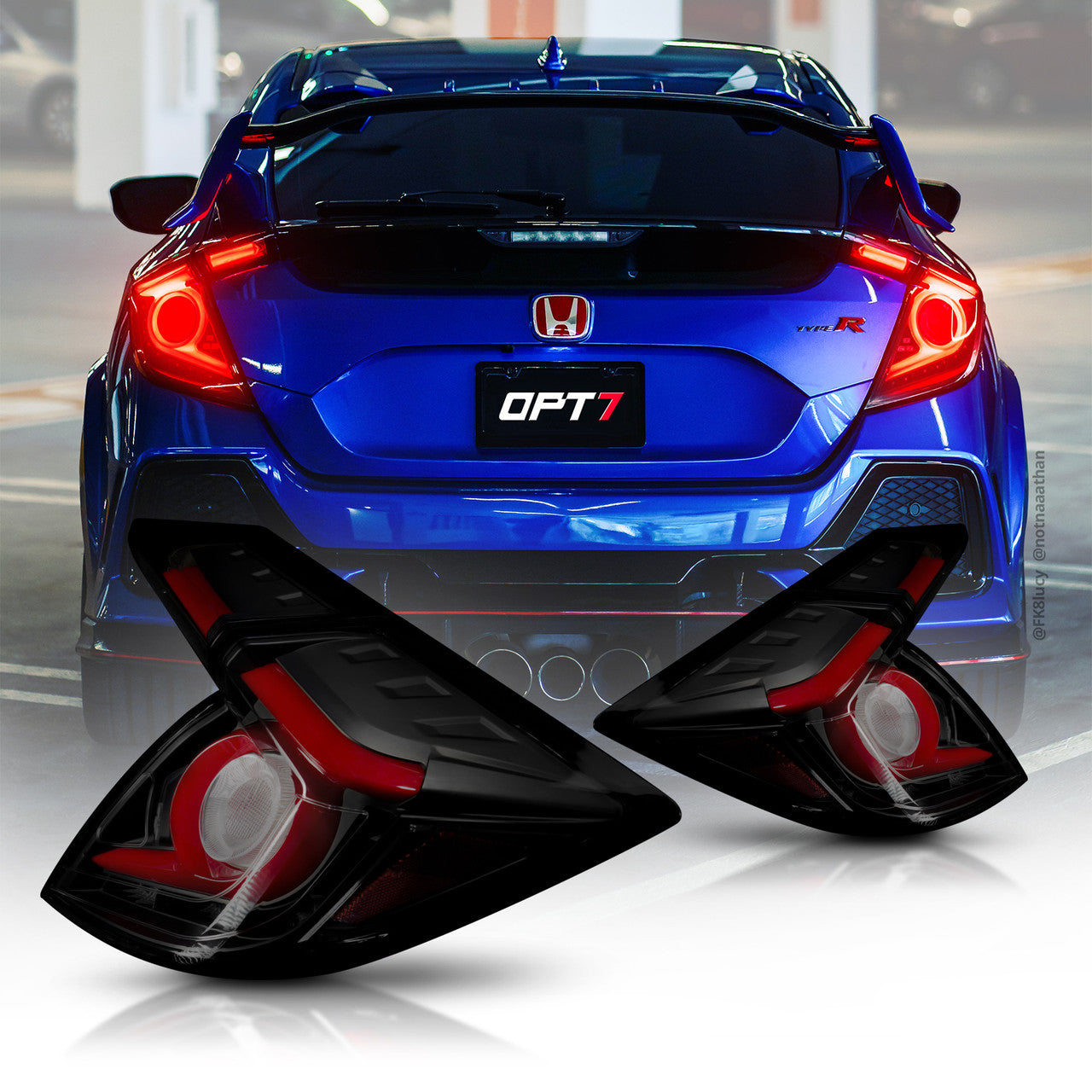 OPT7 Honda Civic Hatchback Smoked LED Tail Lights w-Sequential Turn Signals & OLED Technology (Fits all 2016-2021 10th Gen Civic Hatchbacks)