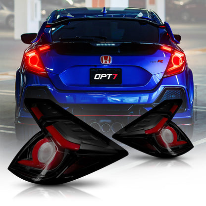 OPT7 Honda Civic Hatchback Smoked LED Tail Lights w-Sequential Turn Signals & OLED Technology (Fits all 2016-2021 10th Gen Civic Hatchbacks)