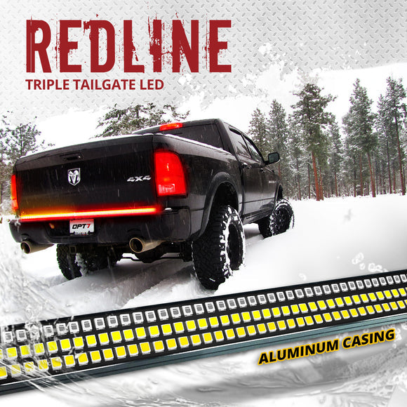 OPT7 Redline Triple Tailgate Light Bar 60" Bundle for Chevy Silverado-GMC Sierra 1500 19-21