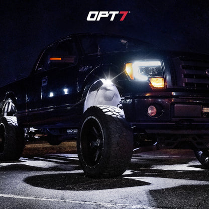 OPT7 Photon White 4PCS LED Rock Light w-Magnet Wide Angle Underglow Neon Lighting Kit