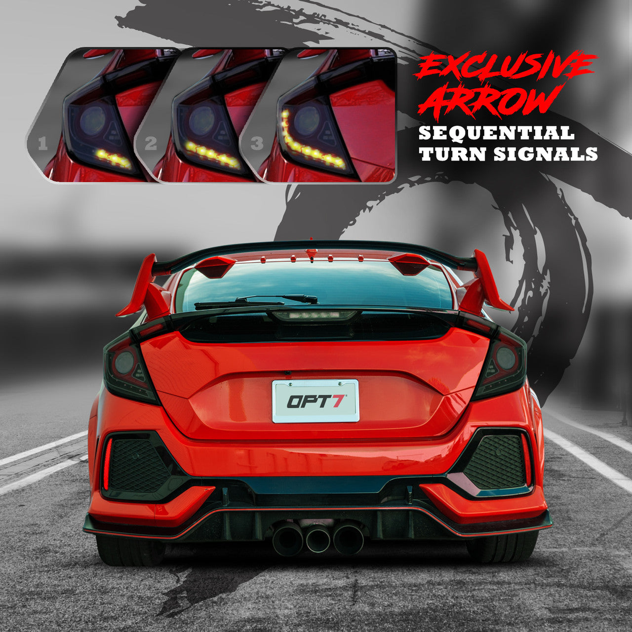 OPT7 Honda Civic Hatchback Smoked LED Tail Lights w-Sequential Turn Signals & OLED Technology (Fits all 2016-2021 10th Gen Civic Hatchbacks)