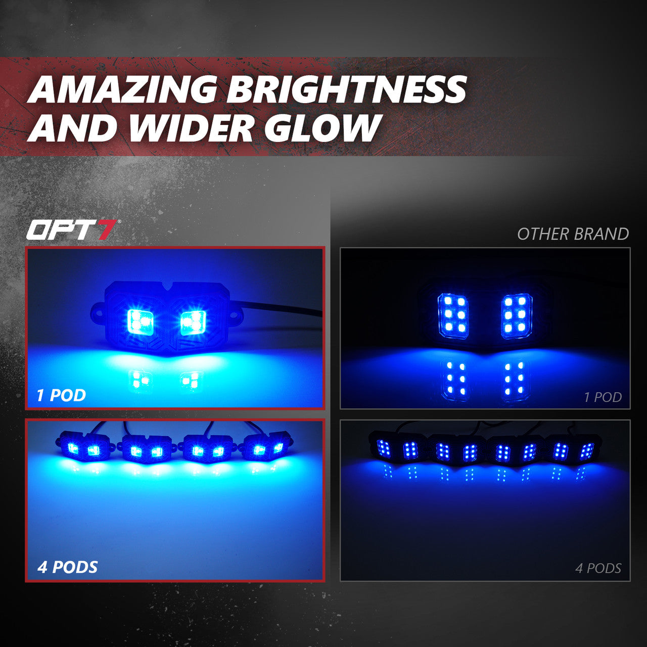 OPT7 Photon RGB 4PCS LED Rock Light w-Magnet Wide Angle Underglow Neon Lighting Kit