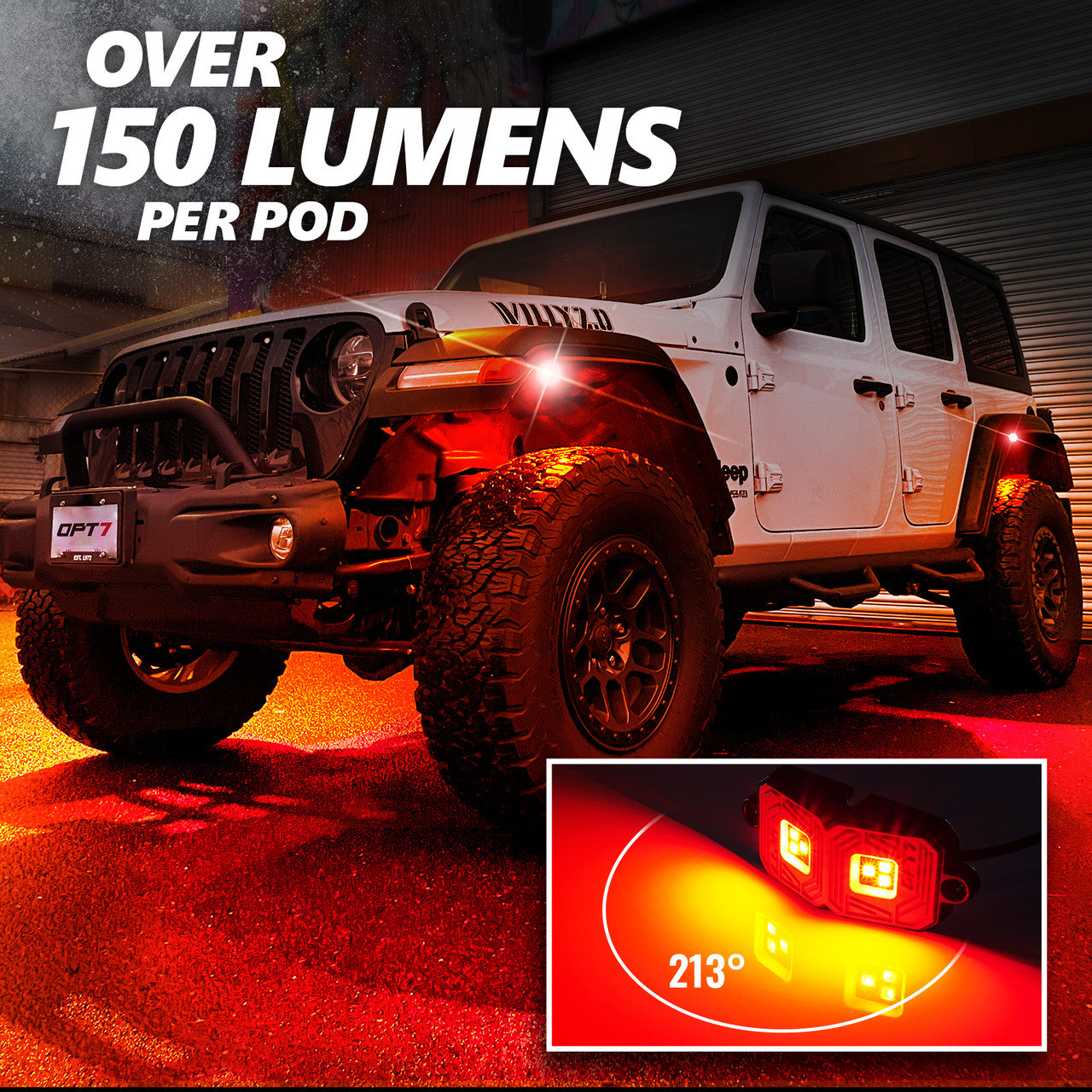 OPT7 Photon RGB 4PCS LED Rock Light w-Magnet Wide Angle Underglow Neon Lighting Kit