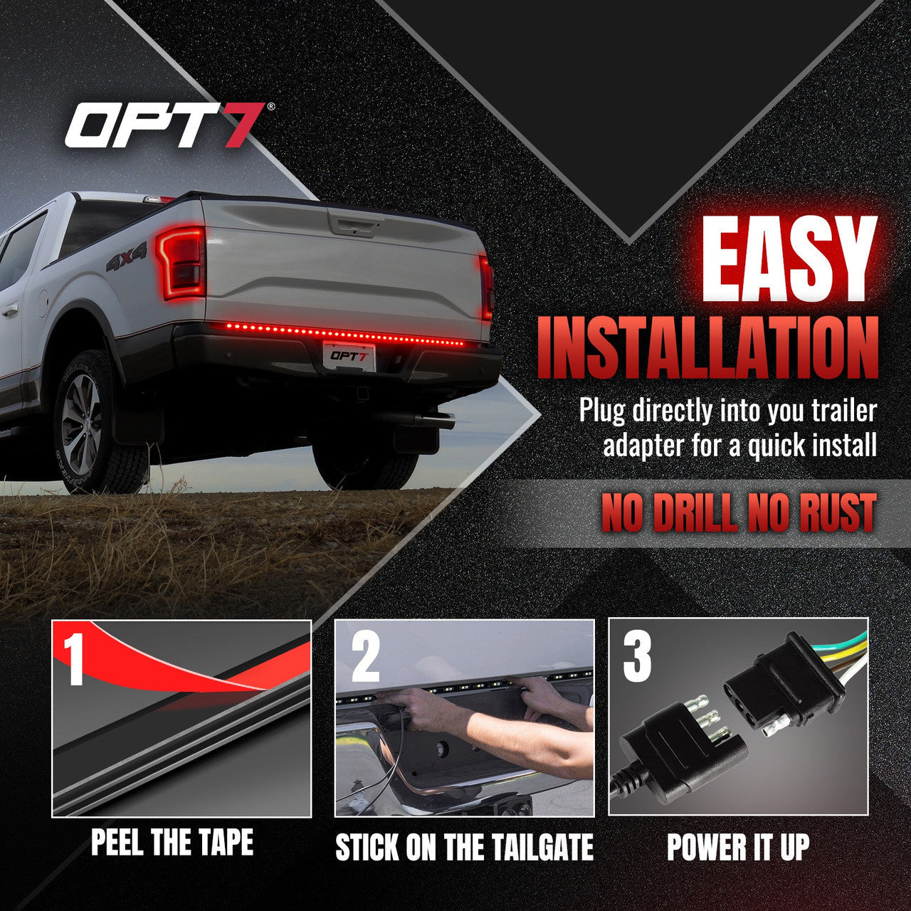 Ford F150 Tailgate LED Light Bar Bundle: Redline Parlux LED Tailgate Light Bar with F150 Quick Connect Harness Kit