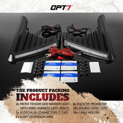 OPT7 Front Fender Side Marker LED White Light for Jeep Wrangler JL JLU & Gladiator JT 18-23 w- Running Light