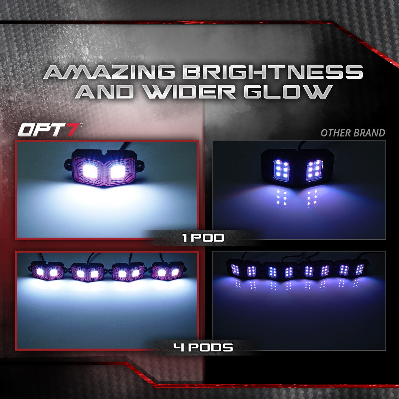 OPT7 Photon White 4PCS LED Rock Light w-Magnet Wide Angle Underglow Neon Lighting Kit