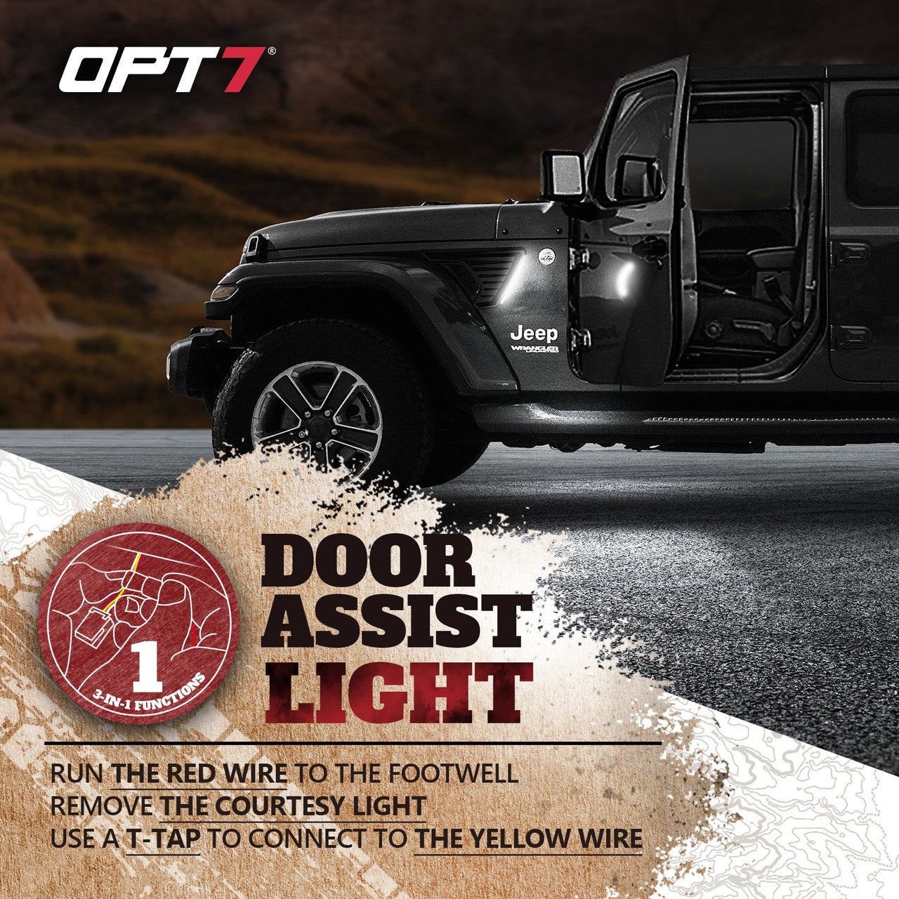OPT7 Front Fender Side Marker LED White Light for Jeep Wrangler JL JLU & Gladiator JT 18-23 w- Running Light