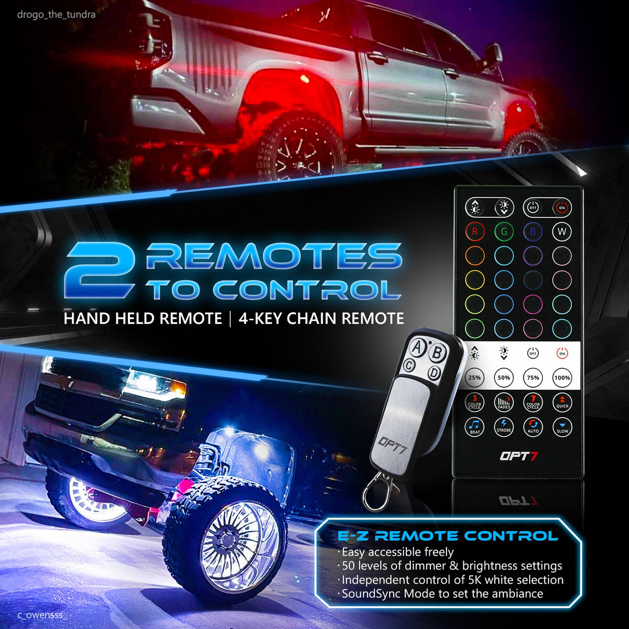OPT7 Quantum Rock Light RGBW & LED Side Marker White-Amber for Jeep Wrangler JL JLU & Gladiator JT 18-23