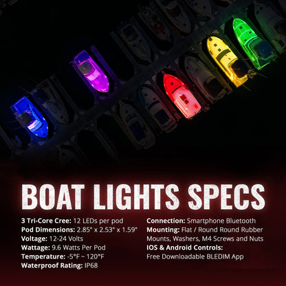 AURA LED Boat Interior RGBW 8PC Pods Flood Lights