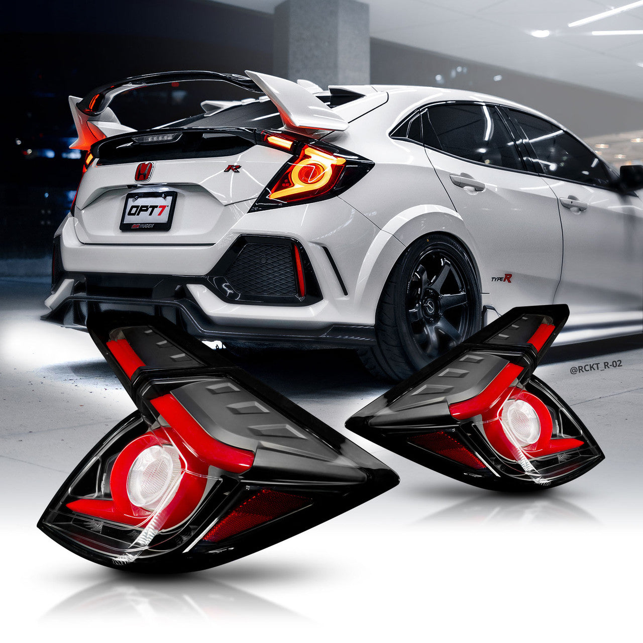 OPT7 Honda Civic Hatchback Clear LED Tail Lights Sequential Turn Signals & OLED Technology (Fits all 2016-2021 10th Gen Civic Hatchbacks)