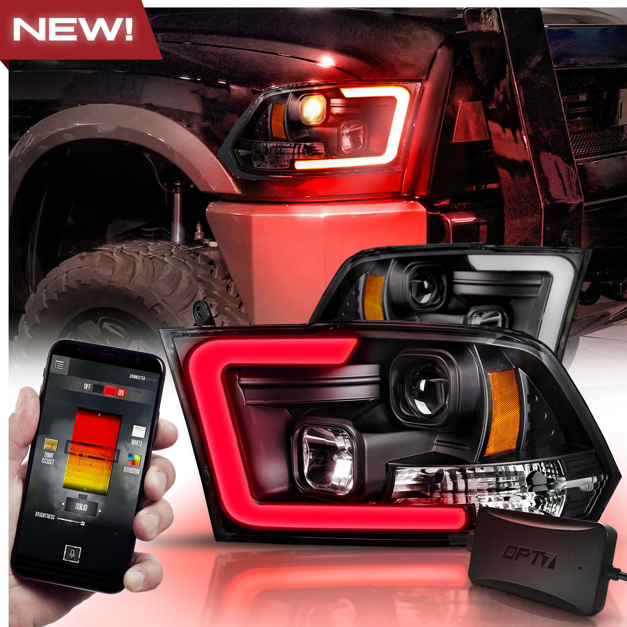AURA 09-18 Ram Bundle- RGBW Headlights +Interior + Quantum Rock lights + Grille w- Bluetooth