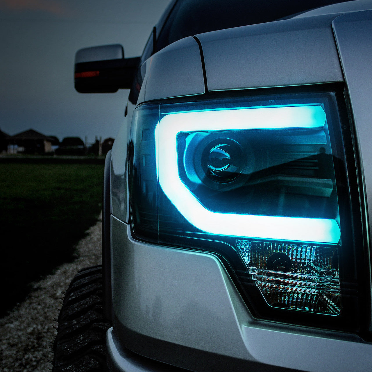 OPT7 09-14 F150 Black AURA RGB-W DRL LED Tube Headlights Projector -Bluetooth BUILT IN Full Color