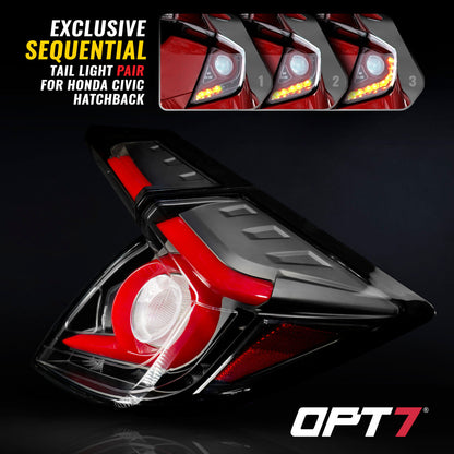 OPT7 Honda Civic Hatchback Clear LED Tail Lights Sequential Turn Signals & OLED Technology (Fits all 2016-2021 10th Gen Civic Hatchbacks)