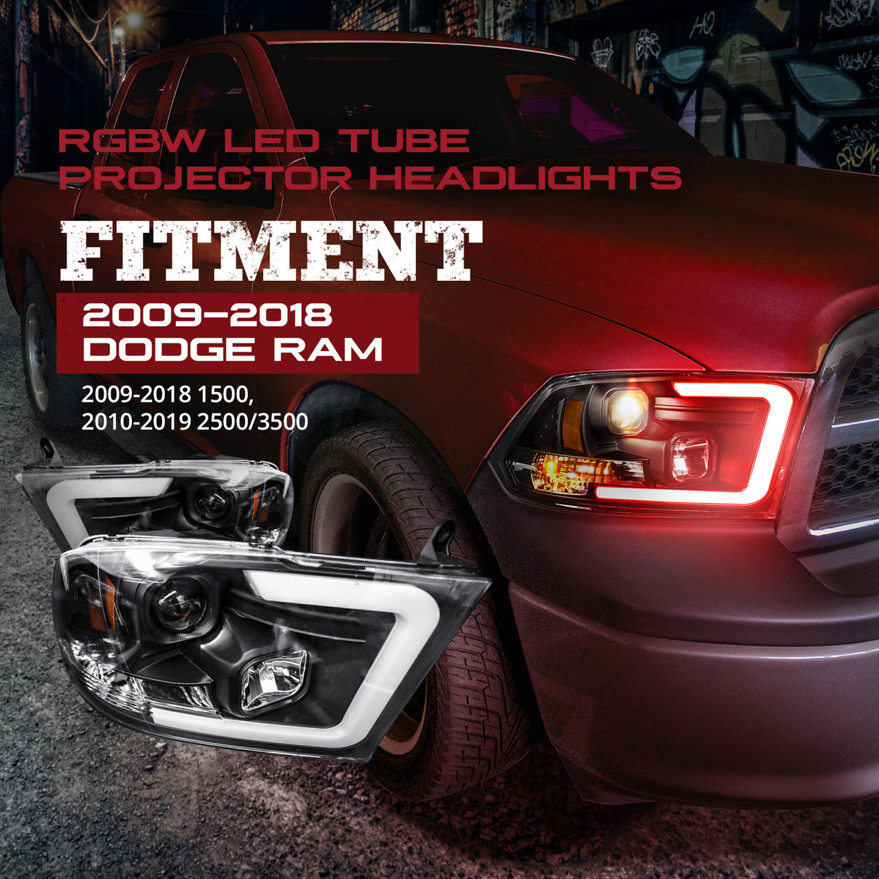AURA 09-18 Ram Bundle- RGBW Headlights +Interior + Quantum Rock lights + Grille w- Bluetooth
