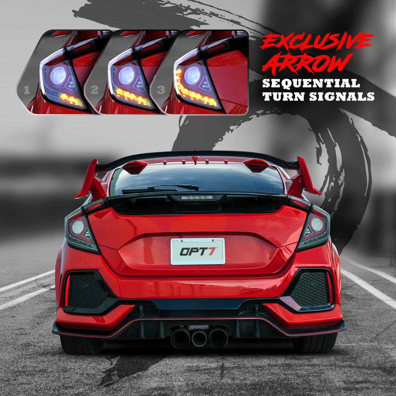OPT7 Honda Civic Hatchback Clear LED Tail Lights Sequential Turn Signals & OLED Technology (Fits all 2016-2021 10th Gen Civic Hatchbacks)
