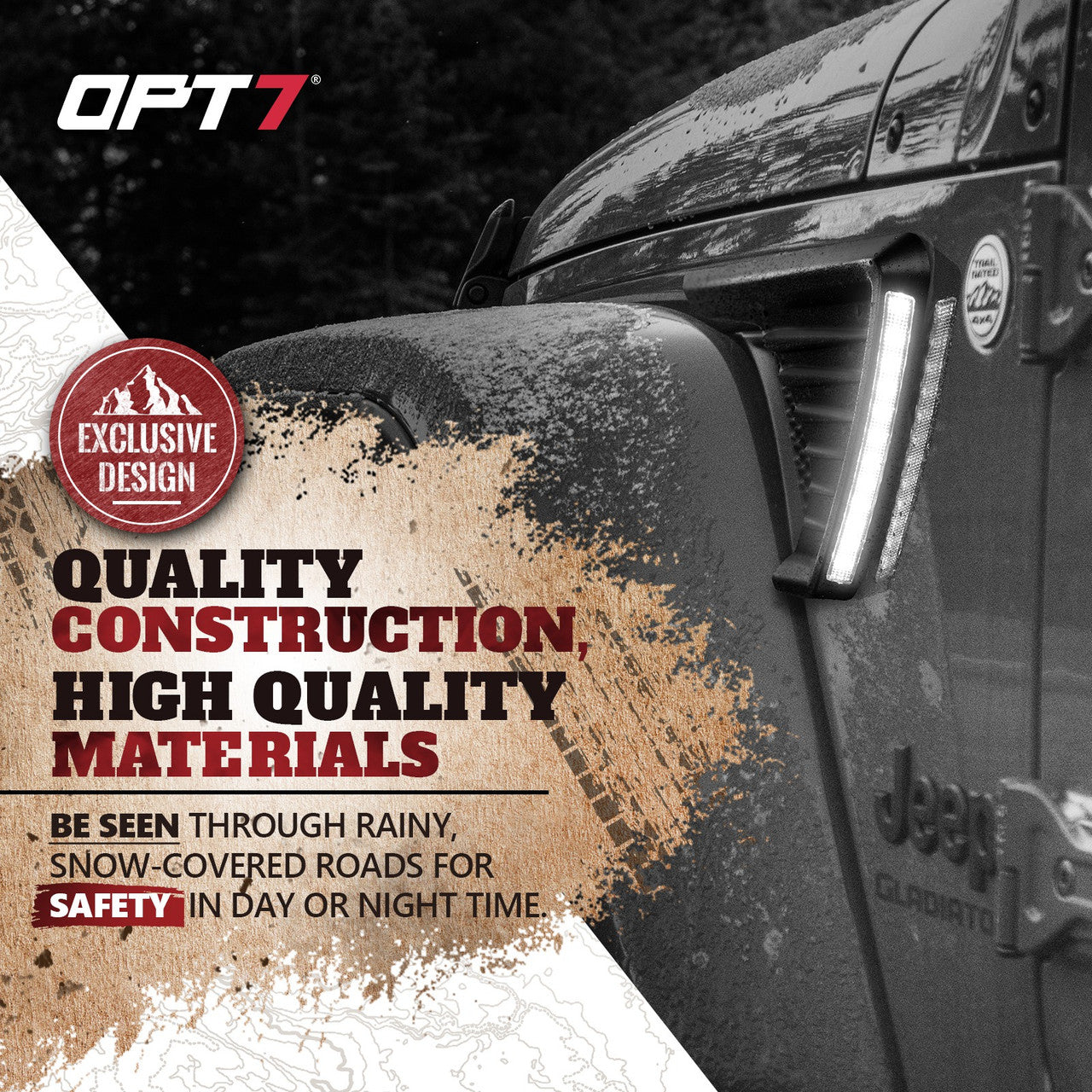 OPT7 Front Fender Side Marker LED White Light for Jeep Wrangler JL JLU & Gladiator JT 18-23 w- Running Light