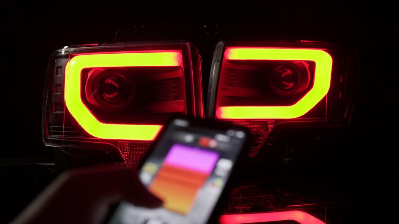 OPT7 09-14 F150 Black AURA RGB-W DRL LED Tube Headlights Projector -Bluetooth BUILT IN Full Color