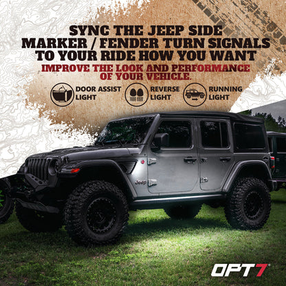 OPT7 Front Fender Side Marker LED White Light for Jeep Wrangler JL JLU & Gladiator JT 18-23 w- Running Light