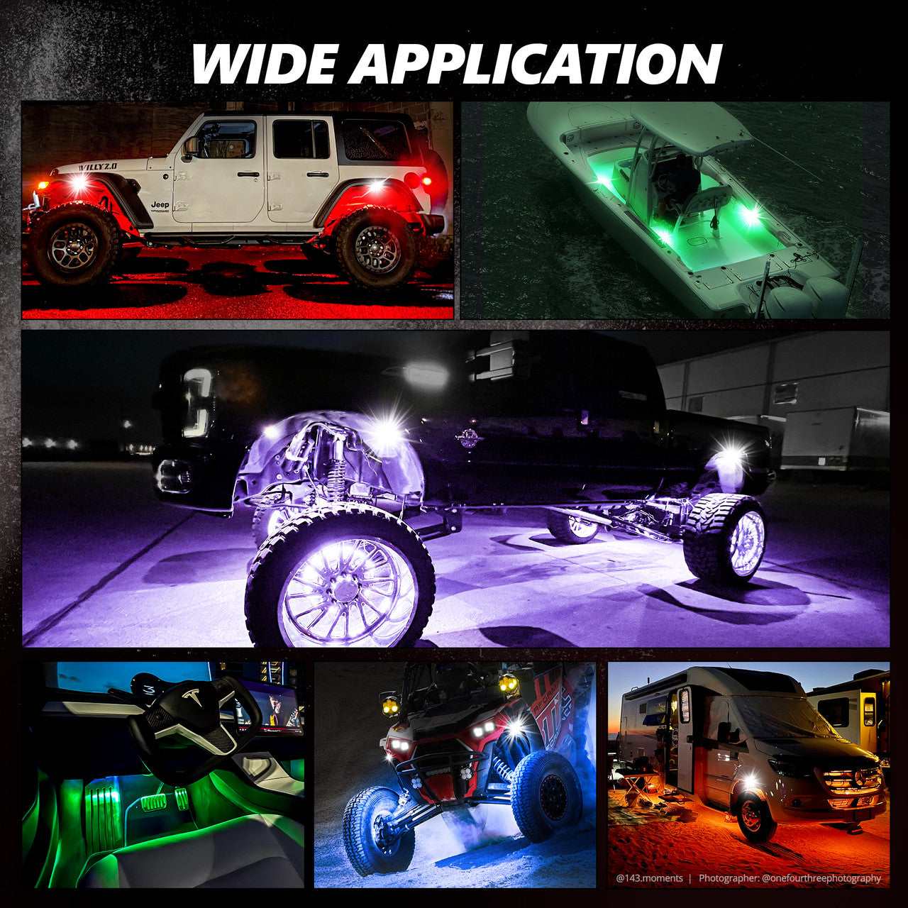 OPT7 Photon RGB 8PCS LED Rock Light w-Magnet Wide Angle Underglow Neon Lighting Kit