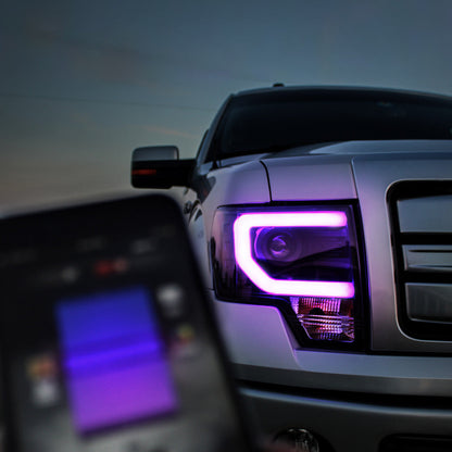 OPT7 09-14 F150 Black AURA RGB-W DRL LED Tube Headlights Projector -Bluetooth BUILT IN Full Color