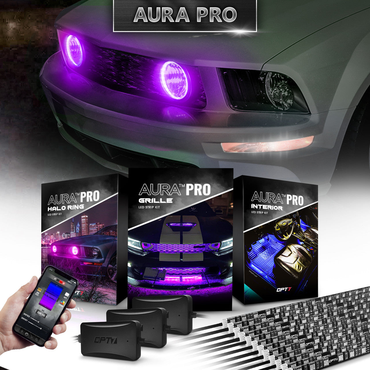 AURA 5th gen (S197) Mustang Bundle: RGB Halo O rings + Grille + Interior w- Bluetooth