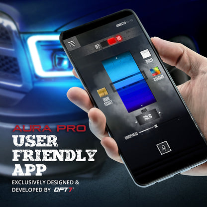 OPT7 09-18 RAM 1500 Black AURA RGB-W DRL LED Tube Headlights Projector -Bluetooth Built in Full Color