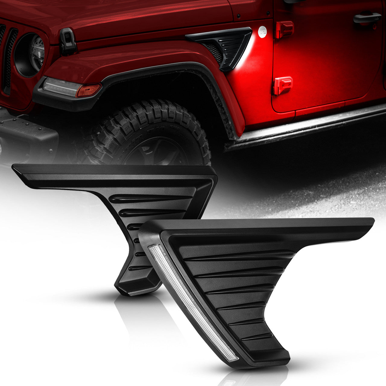 OPT7 Front Fender Side Marker LED White Light for Jeep Wrangler JL JLU & Gladiator JT 18-23 w- Running Light