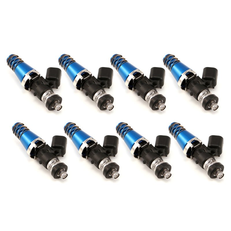 Injector Dynamics ID1050X Injectors 11mm Blue Adaptor Tops Denso Lower Cushions Set of 8 (1050.60.11.D.8)