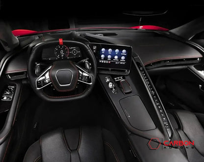 C8 Corvette Real Carbon Fiber Dash Chrome Trim Cover Kit | Interior Upgrade (2020–2025)