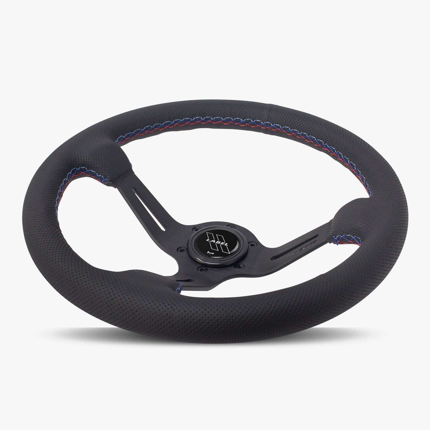 The Le Mans | Black Perforated Leather | Black Spoke | RED Stitch
