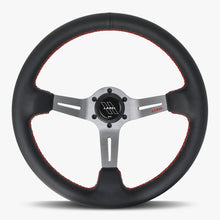 The Le Mans | Black Leather | Graphite Spoke | Red Stitch