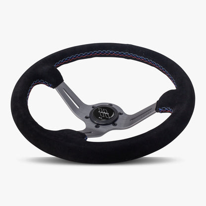The Le Mans | Black Alcantara Suede | Graphite Spoke | Bavarian Stitch
