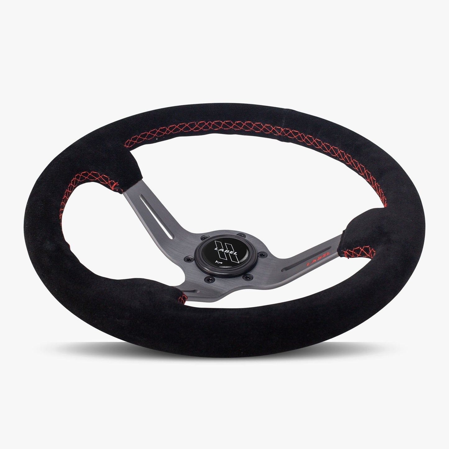 The Le Mans | Black Alcantara Suede | Graphite Spoke | Red Stitch