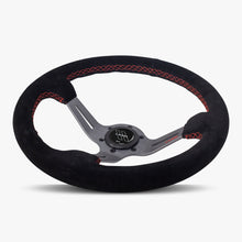 The Le Mans | Black Alcantara Suede | Graphite Spoke | Red Stitch