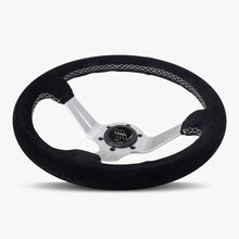 The Le Mans | Black Alcantara Suede | Silver Spoke | White Stitch