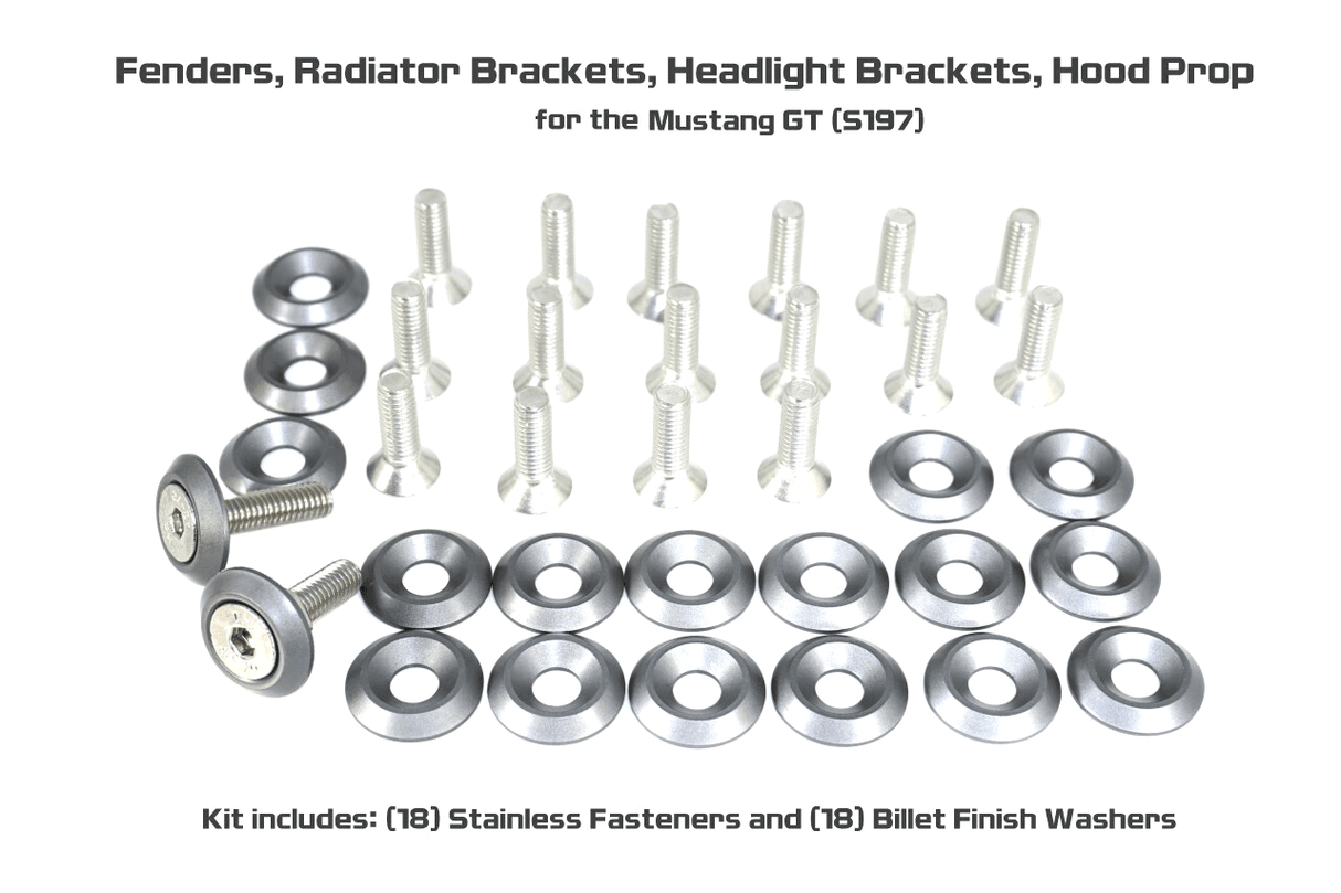 ZSPEC Fenders-Rad-Brackets-Hood-Prop-Headlights Fasteners for '05-14 S197 Ford Mustang, Stainless & Billet