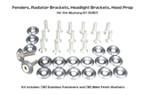ZSPEC Fenders-Rad-Brackets-Hood-Prop-Headlights Fasteners for '05-14 S197 Ford Mustang, Stainless & Billet