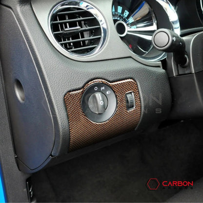 Reflective Carbon Fiber Headlight Control Trim Overlay For Mustang 2010-2014
