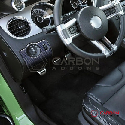 Reflective Carbon Fiber Headlight Control Trim Overlay For Mustang 2010-2014