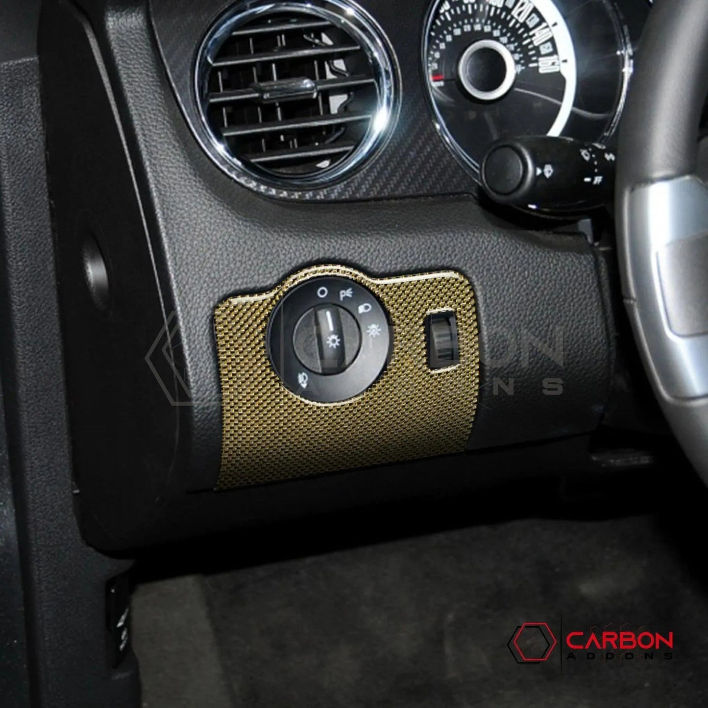 Mustang 2010-2014 Reflective Carbon Fiber Headlight Control Trim Overlay