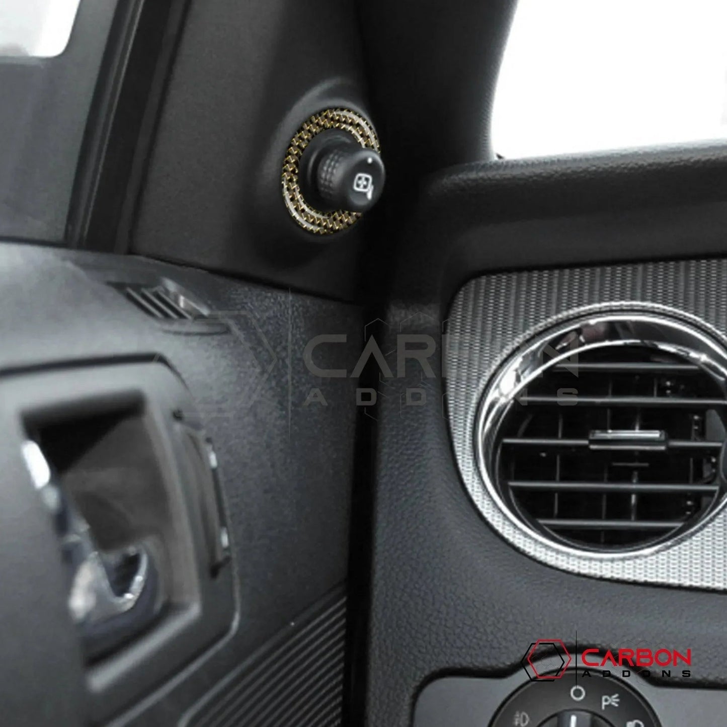 Reflective Carbon Fiber Mirror Adjuster Trim Overlay For Mustang 2010-2014