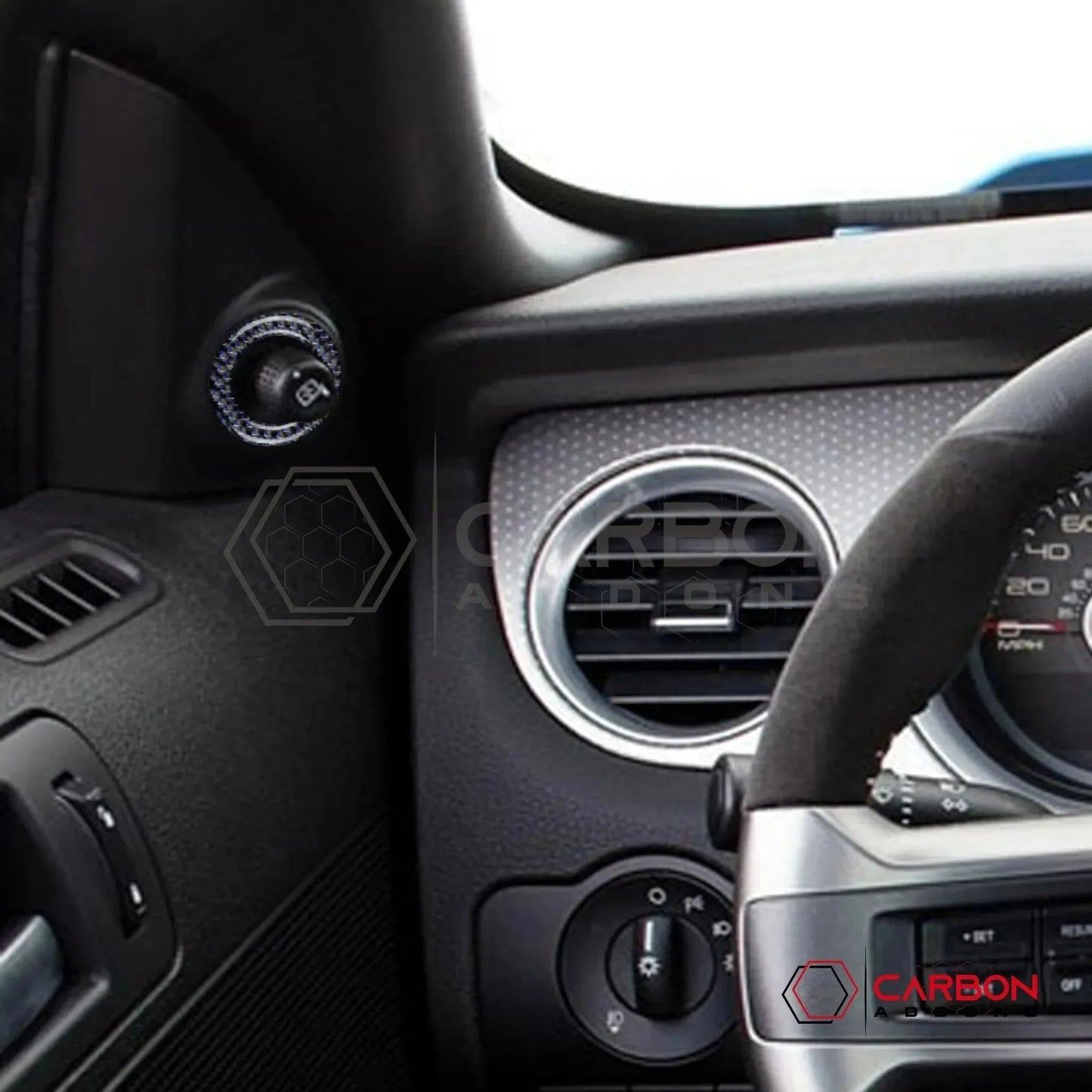 Reflective Carbon Fiber Mirror Adjuster Trim Overlay For Mustang 2010-2014