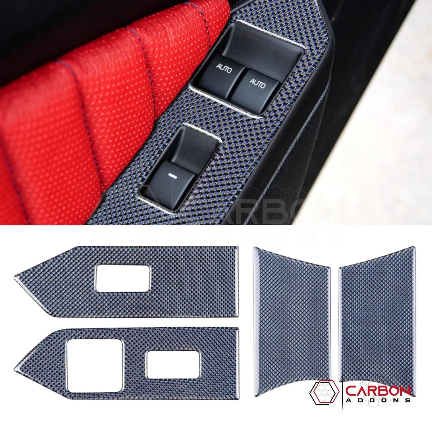 Reflective Carbon Fiber Window Switch Trim Overlay For Mustang 2010-2014
