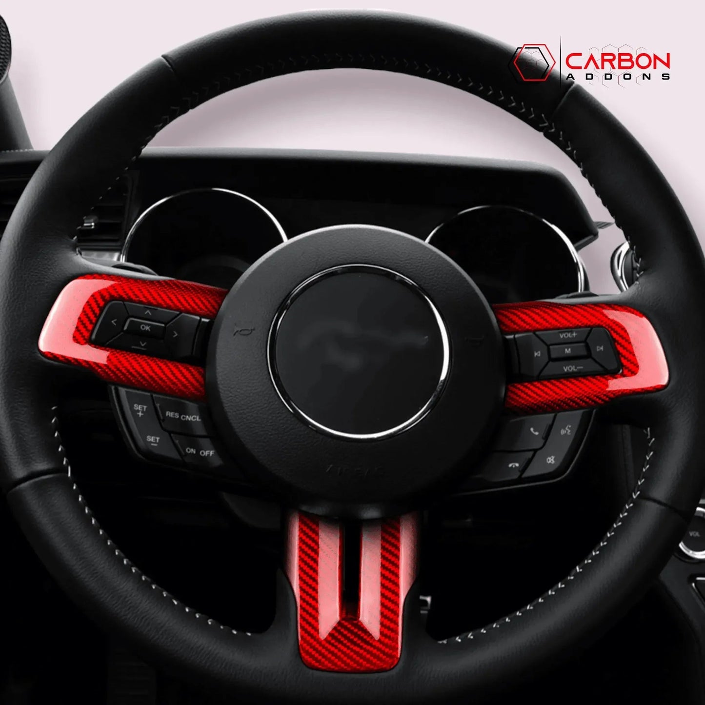 Carbon Fiber Steering Wheel Chrome Delete Cover for Mustang 2015-2023