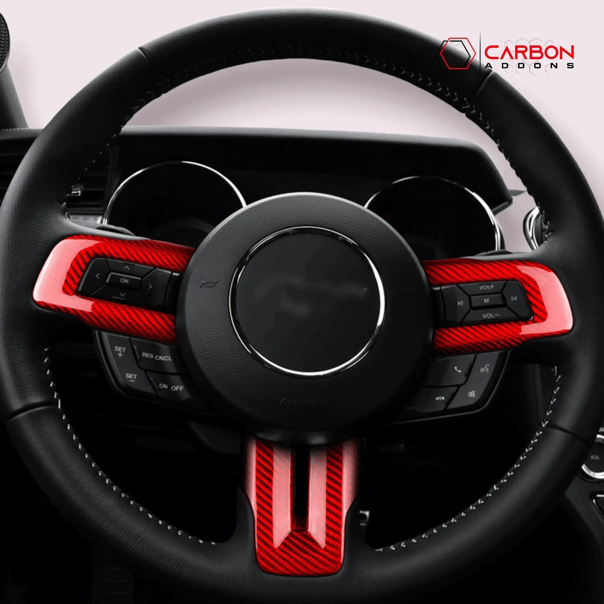 Carbon Fiber Steering Wheel Chrome Delete Cover for Mustang 2015-2023