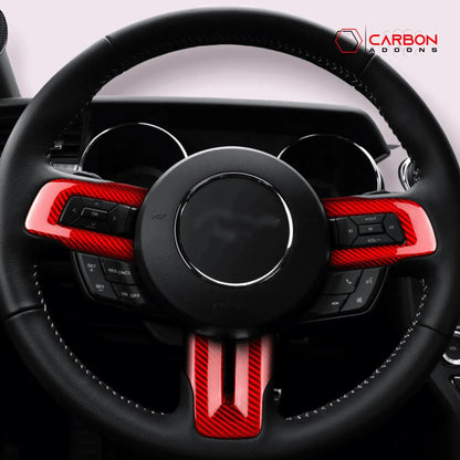 Carbon Fiber Steering Wheel Chrome Delete Cover for Mustang 2015-2023