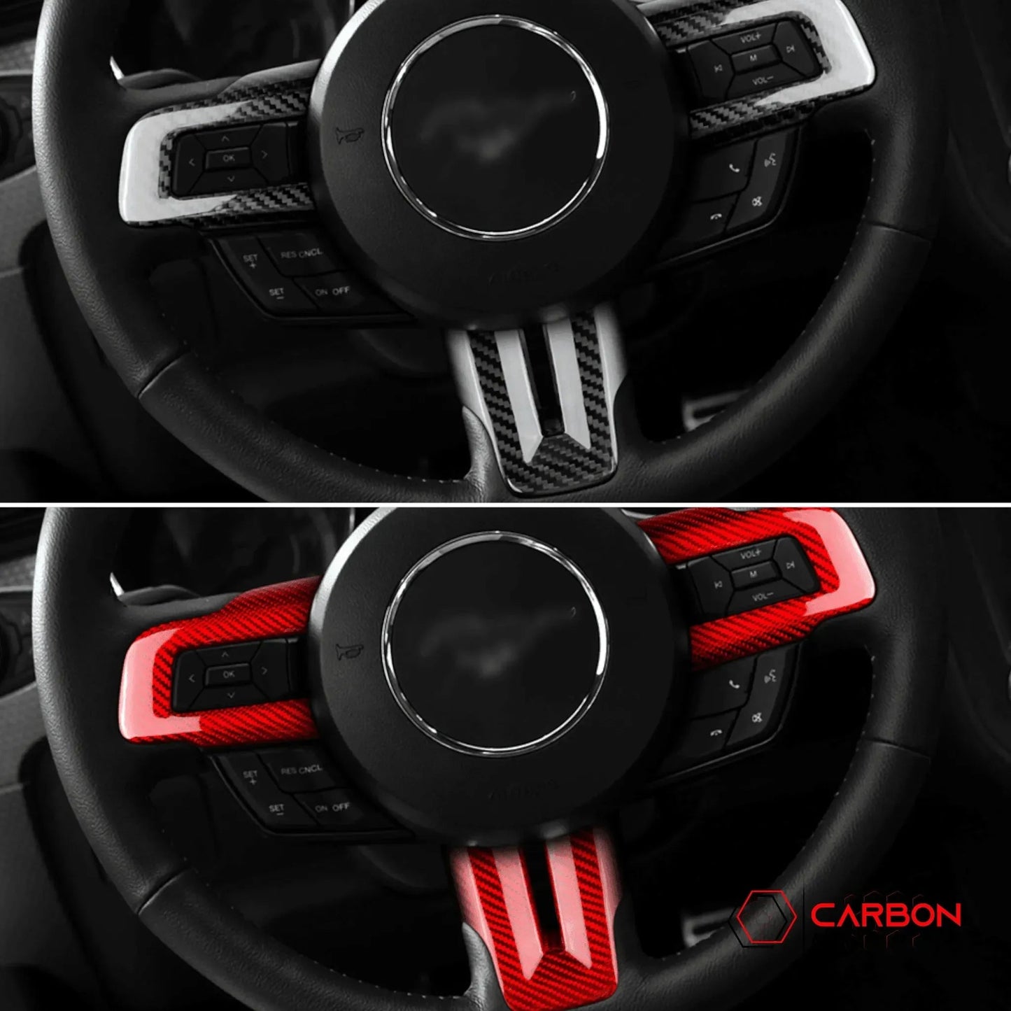 Carbon Fiber Steering Wheel Chrome Delete Cover for Mustang 2015-2023