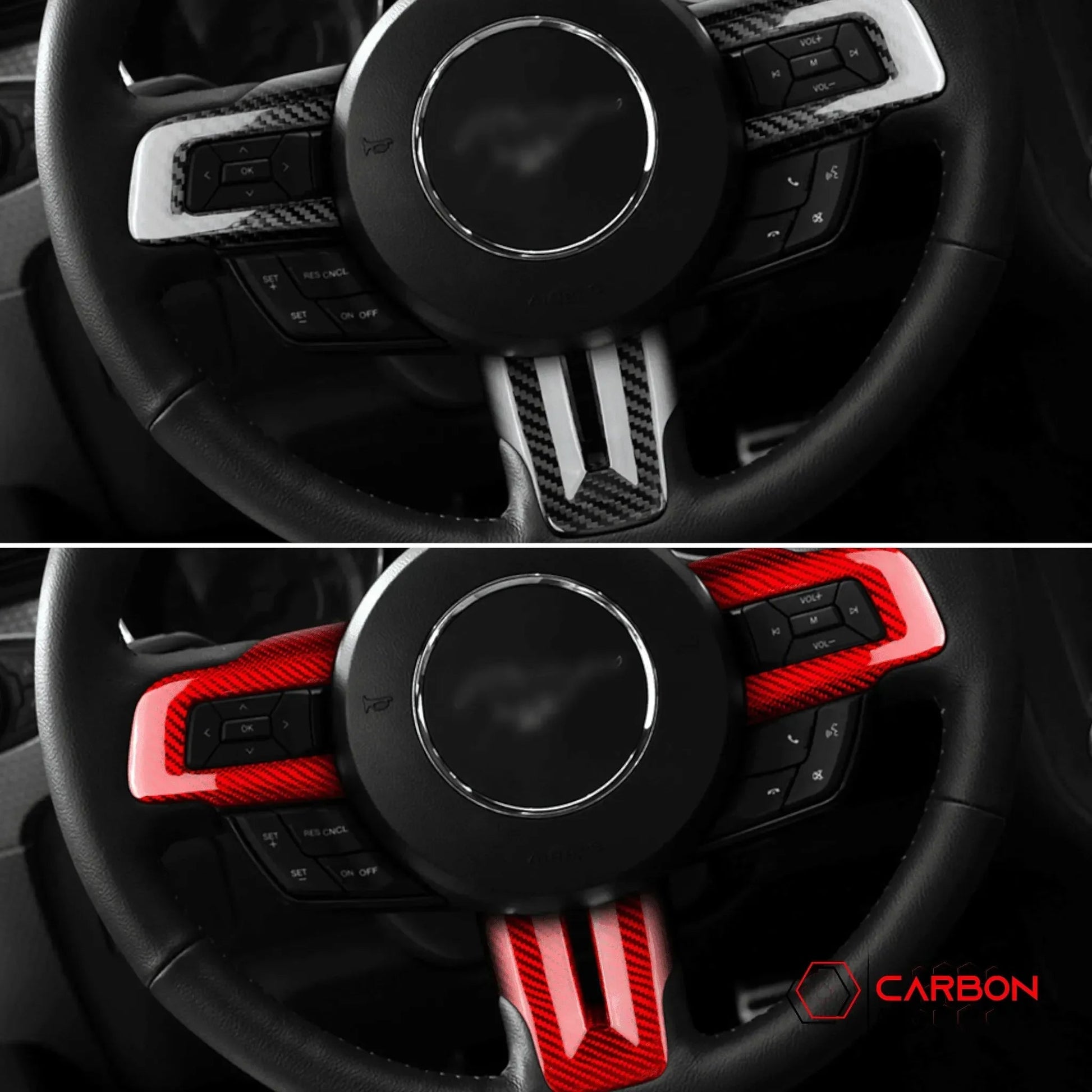 Carbon Fiber Steering Wheel Chrome Delete Cover for Mustang 2015-2023
